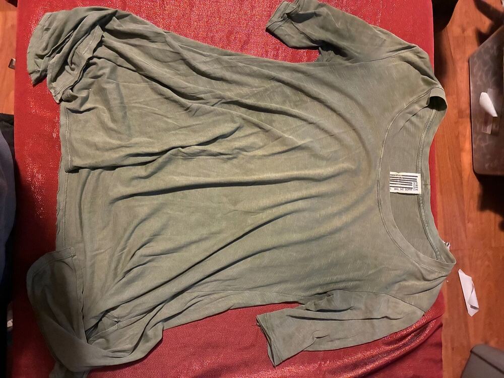 Free People Top Womens XS Oversized Slub Knit Longline Short Sleeve Boho Olive